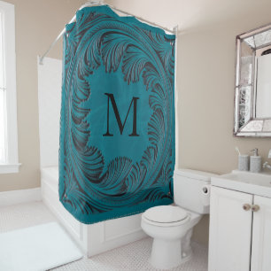 Rideaux De Douche Décor Floral Occidental en Cuir turquoise