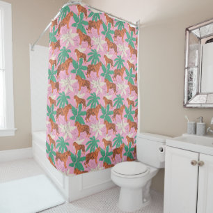 Rideaux De Douche Décor maximaliste jungle tropical tigre orange ros