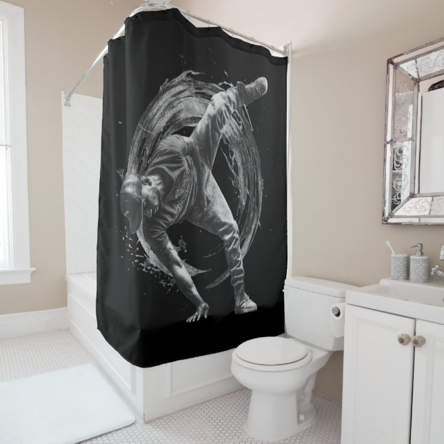 Rideaux De Douche Décor Style urbain Monochrome Motion Art (En situation)