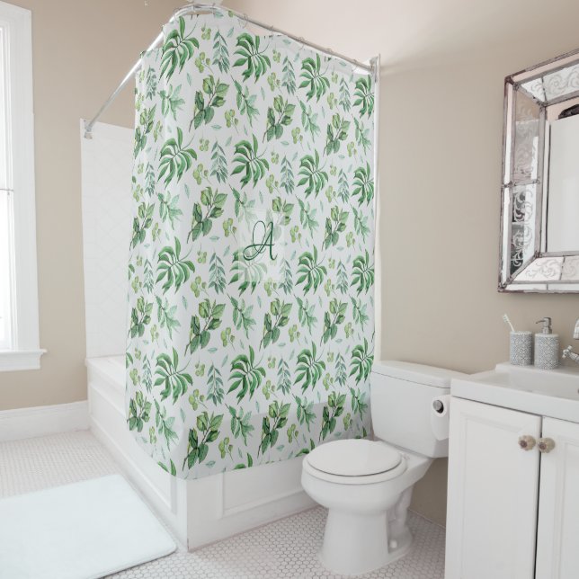Rideaux De Douche Décoration de maison botanique de feuille verte mo (En situation)