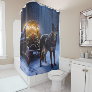Rideaux De Douche Décoration de Noël Australian Kelpie Snowy Sleigh