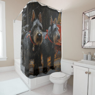 Rideaux De Douche Décoration de Noël Terrier Écossais Traîneau Neige