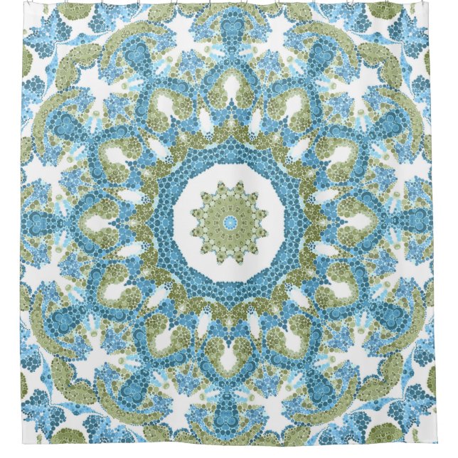 Rideaux De Douche décoration d'ornement bleu vert blanc (Devant)