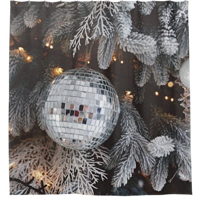 Rideaux De Douche Décorations d'arbres de Noël, fond lumineux festif (Devant)