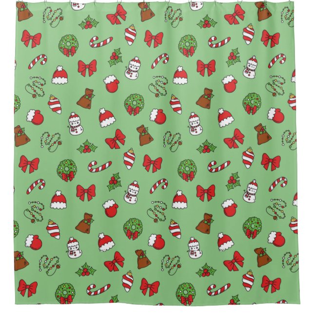 Rideaux De Douche Décorations de Noël Vert Rouge et Blanc (Devant)
