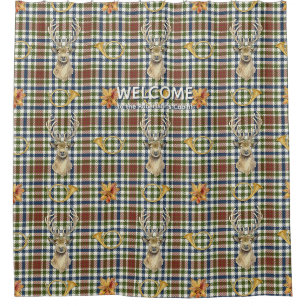 Rideaux De Douche Deer Stag Mountain Lodge Feuilles d'automne Tartan