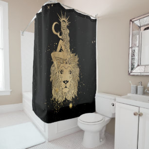 Rideaux De Douche Déesse du Zodiaque   Astrologie Cosmic Gold Leo