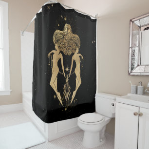 Rideaux De Douche Déesse du Zodiaque   Astrologie Gémeaux d'or cosmi