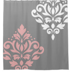 Rideaux De Douche Défiler Damask Art I rose blanc gris