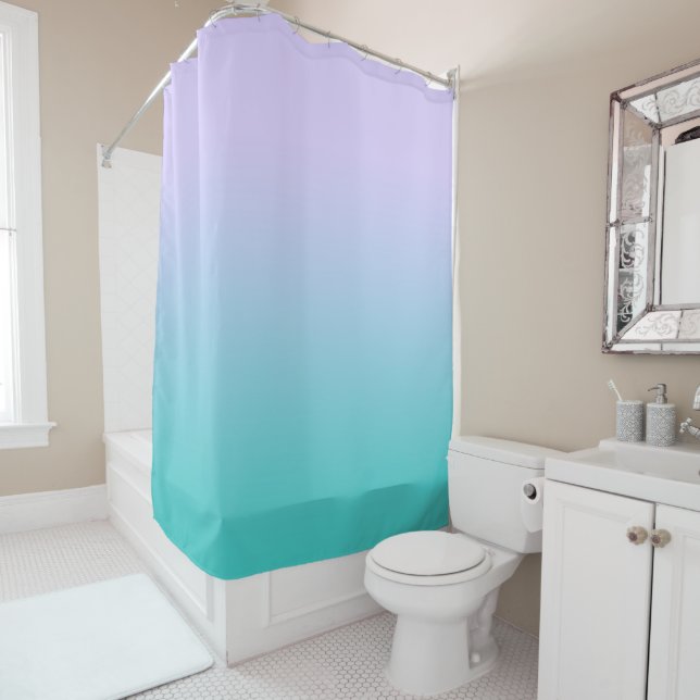 Rideaux De Douche Dégradé de lavande pâle et de turquoise (En situation)