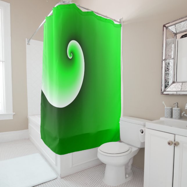 Rideaux De Douche Dégradé en spirale vert blanc (En situation)