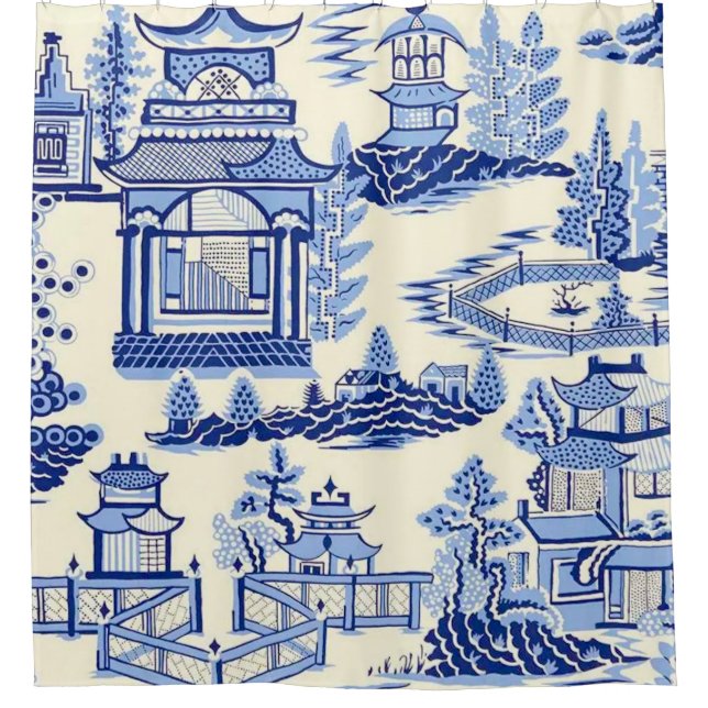 Rideaux De Douche Delft Blue China Ming Dynastie Tea House (Devant)