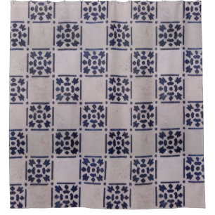 Rideaux De Douche Delft Tile Blue Antique Art Motif