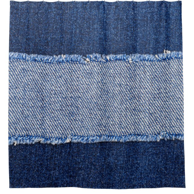 Rideaux De Douche Dénim déchiré : tissu de jean bleu. (Devant)