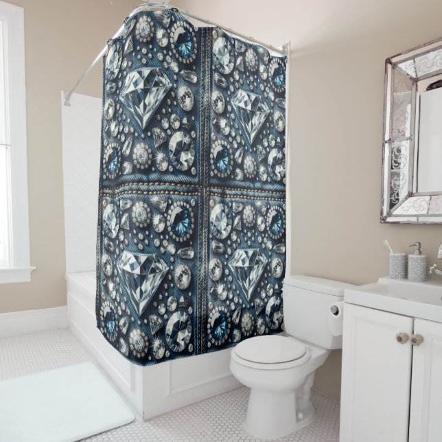Rideaux De Douche Denim & Diamonds Bling Bijou Glamour (En situation)