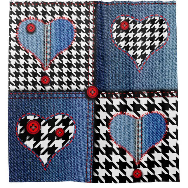 Rideaux De Douche Denim Patchwork : Motif en tissu transparent (Devant)