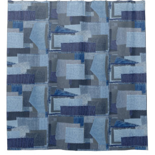 Rideaux De Douche Denim Shibori de patchwork de blue-jean de Boro