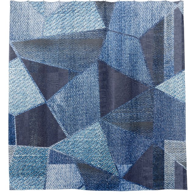 Rideaux De Douche Denim Urban : Patchwork à rayures détendues. (Devant)