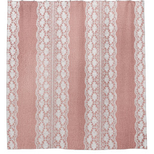 Rideaux De Douche Dentelle blanc cassé sur Rose métallique en tissu