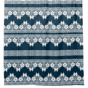 Rideaux De Douche Dentelle blanche rétro avec papillons sur un bleu