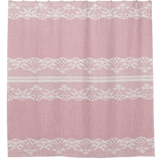 Rideaux De Douche Dentelle blanche sur Pastel Lin rose Texture (Devant)