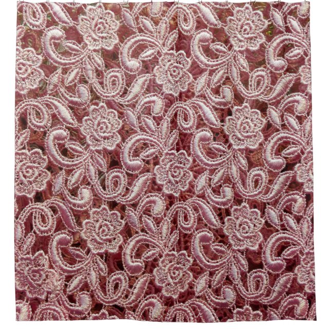 Rideaux De Douche Dentelle rose, motif rose vintage. (Devant)