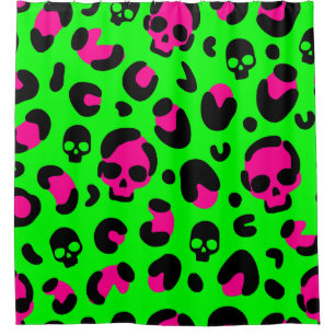 Rideaux De Douche déplaisant halloween léopard crâne rose vert punk