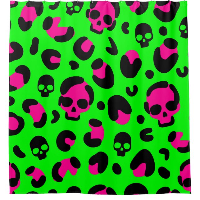 Rideaux De Douche déplaisant halloween léopard crâne rose vert punk (Devant)