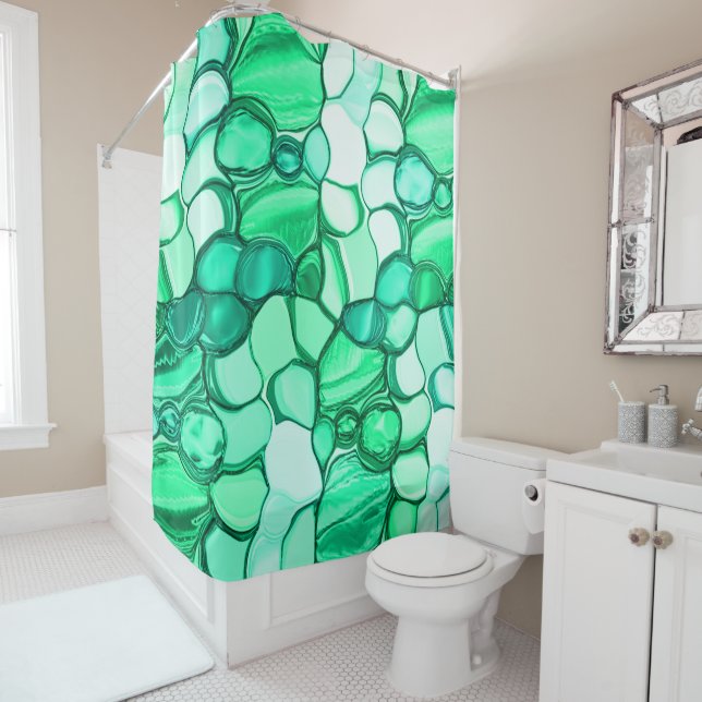 Rideaux De Douche Des pierres rondes dans les tons vert clair à ment (En situation)