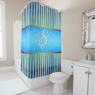 Rideaux De Douche Des rayures turquoise, verte et blanche