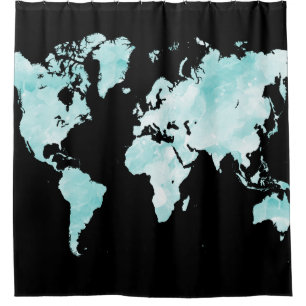 Rideaux De Douche Design 72 black aqua blue map