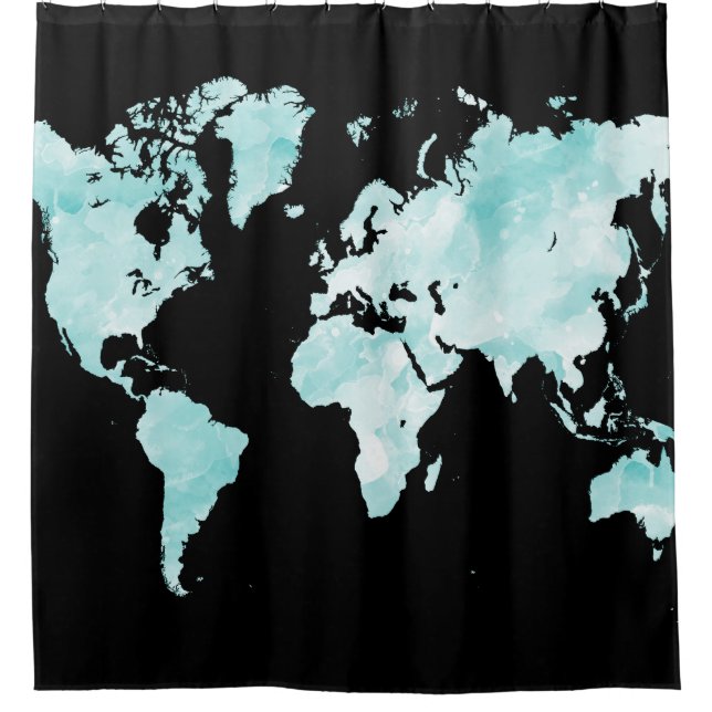 Rideaux De Douche Design 72 black aqua blue map (Devant)