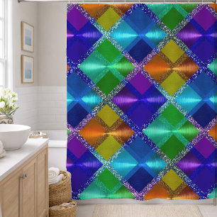 Rideaux De Douche Design à carreaux pailletés bleu violet orange ver