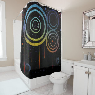 Rideaux De Douche Design Abstrait de cercles spatiaux bleus, verts e