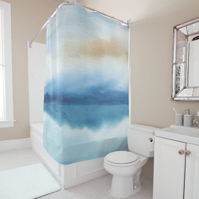 Rideaux De Douche Design Abstrait du lac Watercolor (En situation)