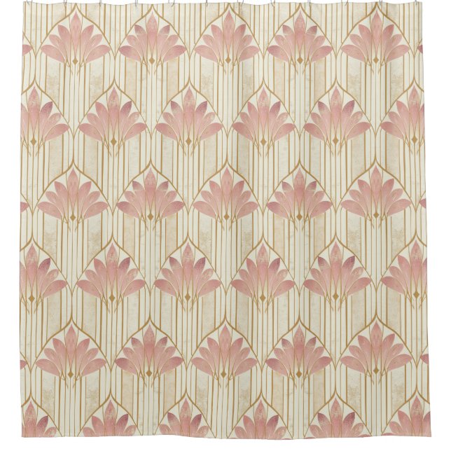 Rideaux De Douche Design Art Déco en rose Dusty, ivoire et or Rose (Devant)