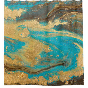 Rideaux De Douche Design de texture dorée marbré. Bleu et marbre dor