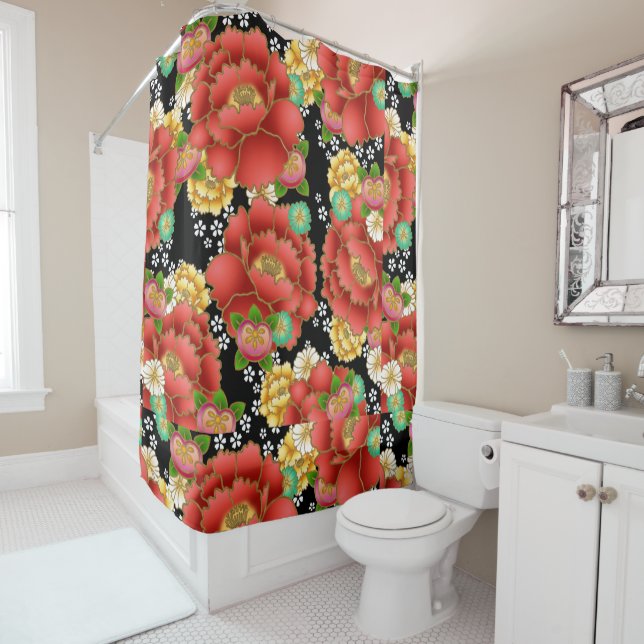 Rideaux De Douche Design d'impression japonais - motif kimono (En situation)