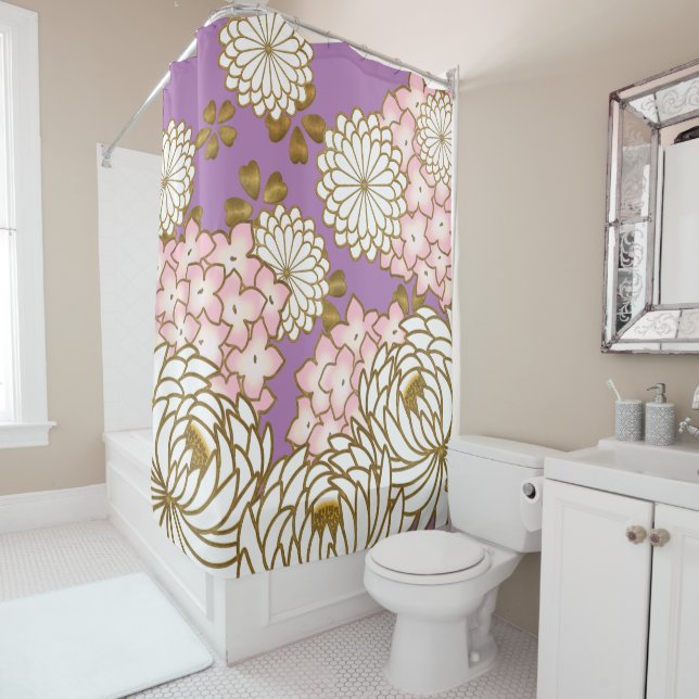 Rideaux De Douche Design d'impression japonais - motif kimono (En situation)