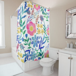 Rideaux De Douche Design élégant de peinture à la main de fleurs ros