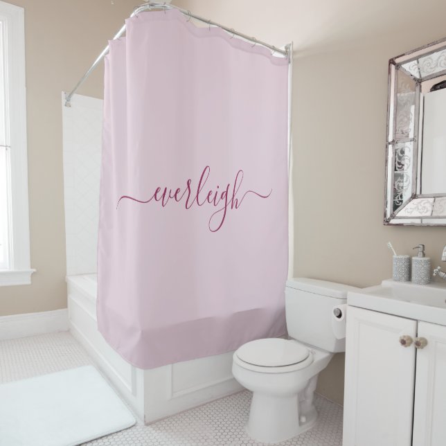 Rideaux De Douche Design élégant Raspberry Script Nom Blush Pink (En situation)