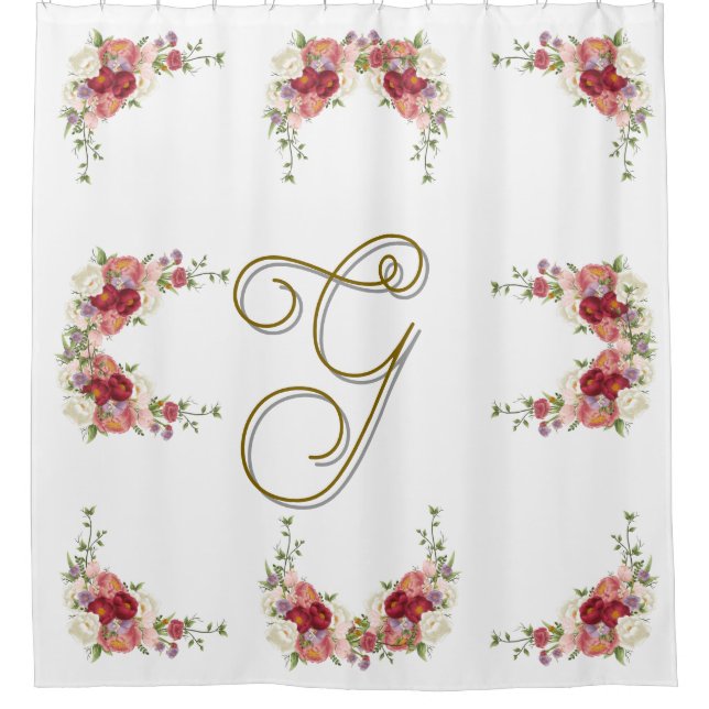 Rideaux De Douche Design élégant Rose Monogramme (Devant)
