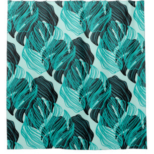 Rideaux De Douche Design feuille de palmiers tropicaux vert.