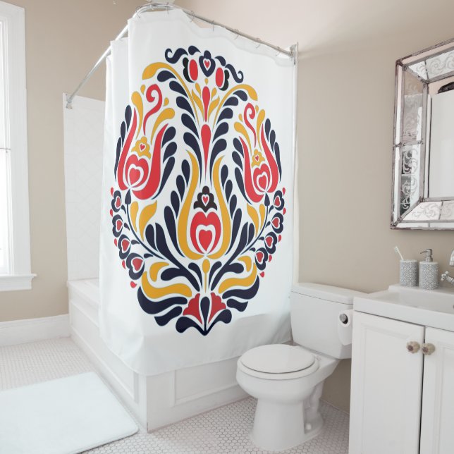 Rideaux De Douche Design floral Abstrait et dynamique (En situation)