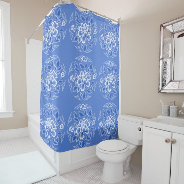 Rideaux De Douche Design floral japonais vintage (En situation)