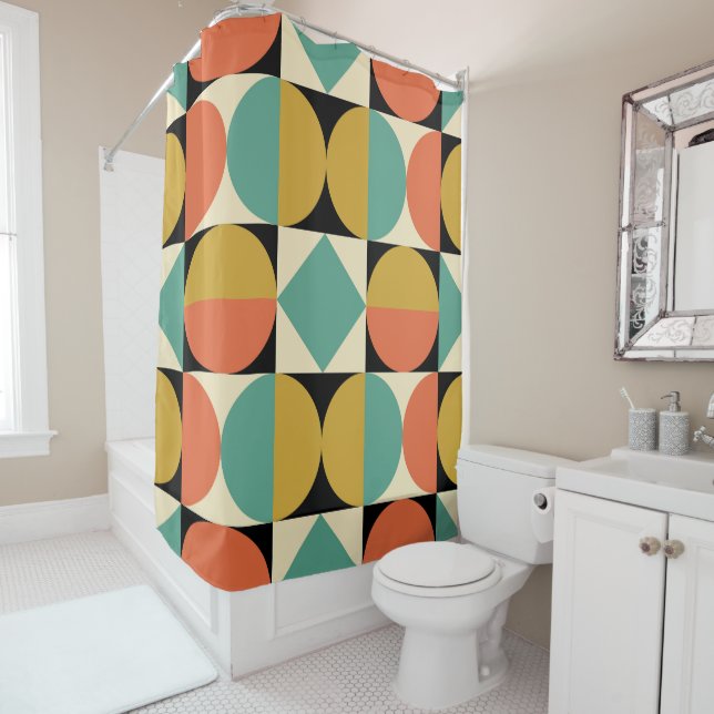 Rideaux De Douche Design Géométrique Moderne du Milieu du Siècle (En situation)