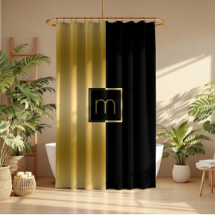 Rideaux De Douche Design géométrique noir et or élégant