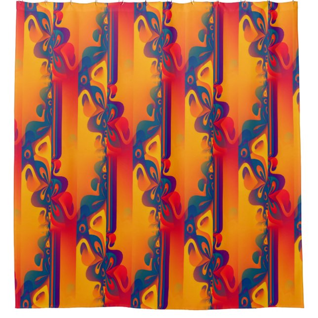 Rideaux De Douche Design graphique - bleu rouge bleu transparent 01 (Devant)