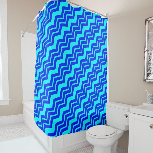 Rideaux De Douche Design Motif Blue Zig Zag Chevron (Créateur téléchargé)