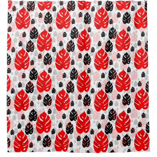 Rideaux De Douche Design Motif d'illustration de feuille noire rouge (Devant)
